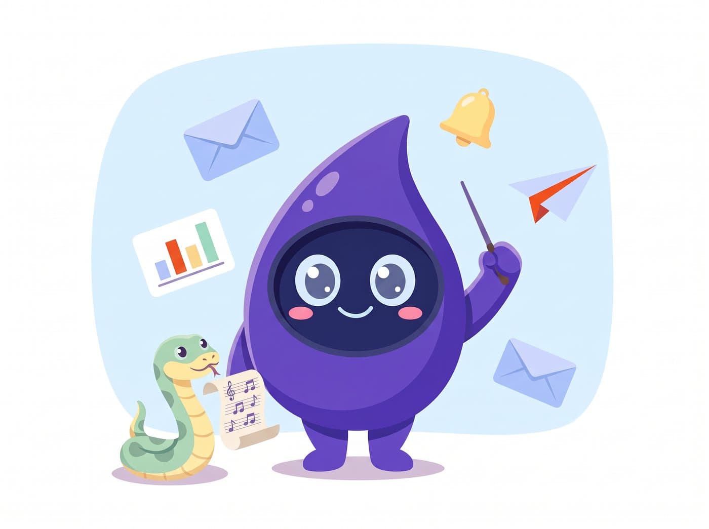 BeBot, la mascotte de Believemy, dirige ses automatisations comme un chef d'orchestre, avec un petit python à ses côtés