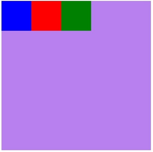 A purple square with 3 other square in different colors in a row